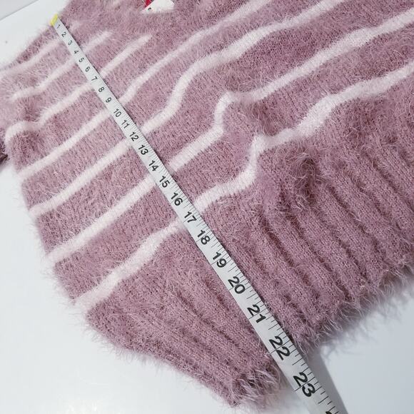 Pink Rose Pullover Stripes Eyelash Knit Sweater Long Sleeves - Picture 5 of 11